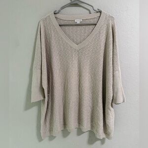 Garnet Hill Linen Blend V-Neck Knit Sweater Top – Size L